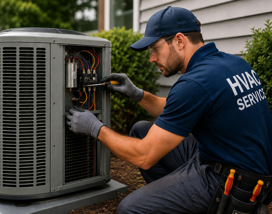 HVAC technician servicing an air conditioning unit