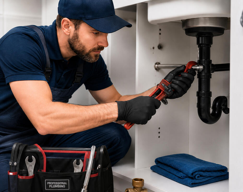Plumber repairing pipes